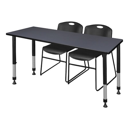 Regency Tables > Height Adjustable > Rectangular Table & Chair Sets, 72 W, 24 L, 23-34 H, Grey MT7224GYAPBK44BK
